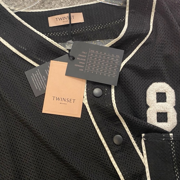TWINSET Black Top With Number 8 Mesh T-shirt IT 42 NWT - Picture 5 of 11